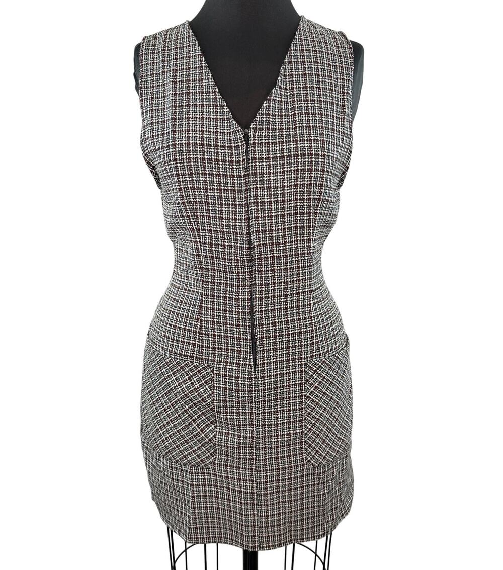VINTAGE Jamie Brooke Black White Red Mini Shift Dress Houndstooth V-Neck Size 5